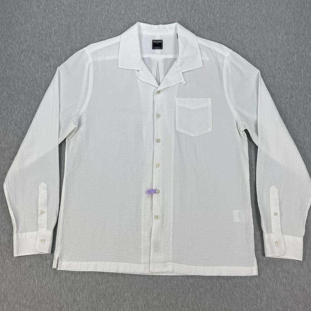 Todd Snyder Portuguese Seersucker Camp Shirt Men L White Loop Collar Long Sleeve - Picture 2 of 15